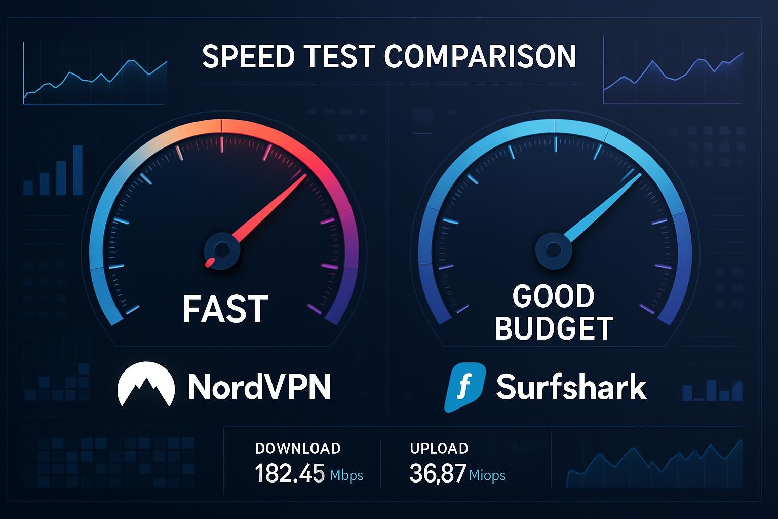 Speed test comparison between NordVPN and Surfshark